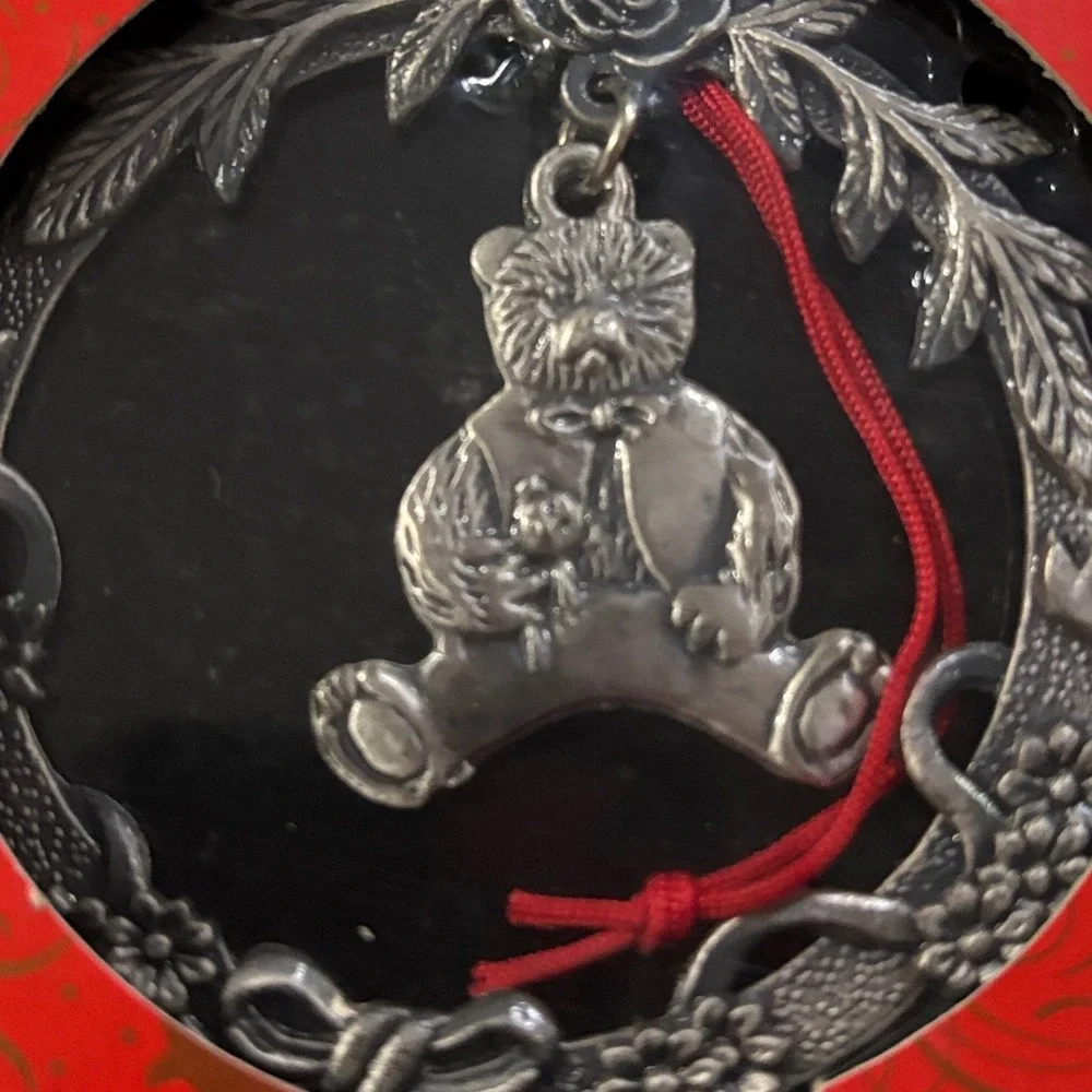 Vintage Set of 6 pewter boxed Christmas ornaments 90s Macys New sealed NOS